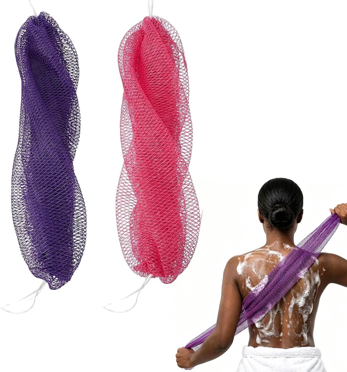 Set van 2 Afrikaanse Net Sponsen - Diepe Reiniging en Exfoliatie, Verwijdert Dode Huidcellen, Sneldrogend en Hygiënisch, Ideaal voor Lichaam, Ellebogen en Hielen