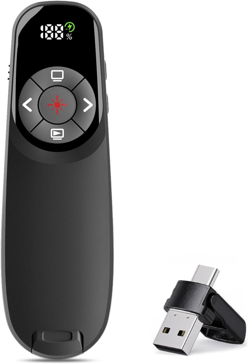Draadloze Presentatie Clicker met Timer voor PPT en PowerPoint, 2.4GHz Presenter voor Laptop en Computer