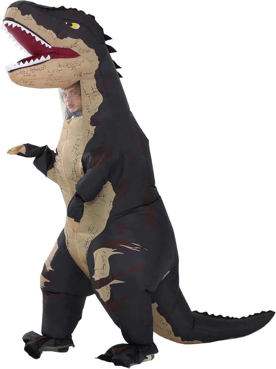 Grappig opblaasbaar dinosauruskostuum voor volwassenen, ideaal voor Halloween, carnaval en feestjes