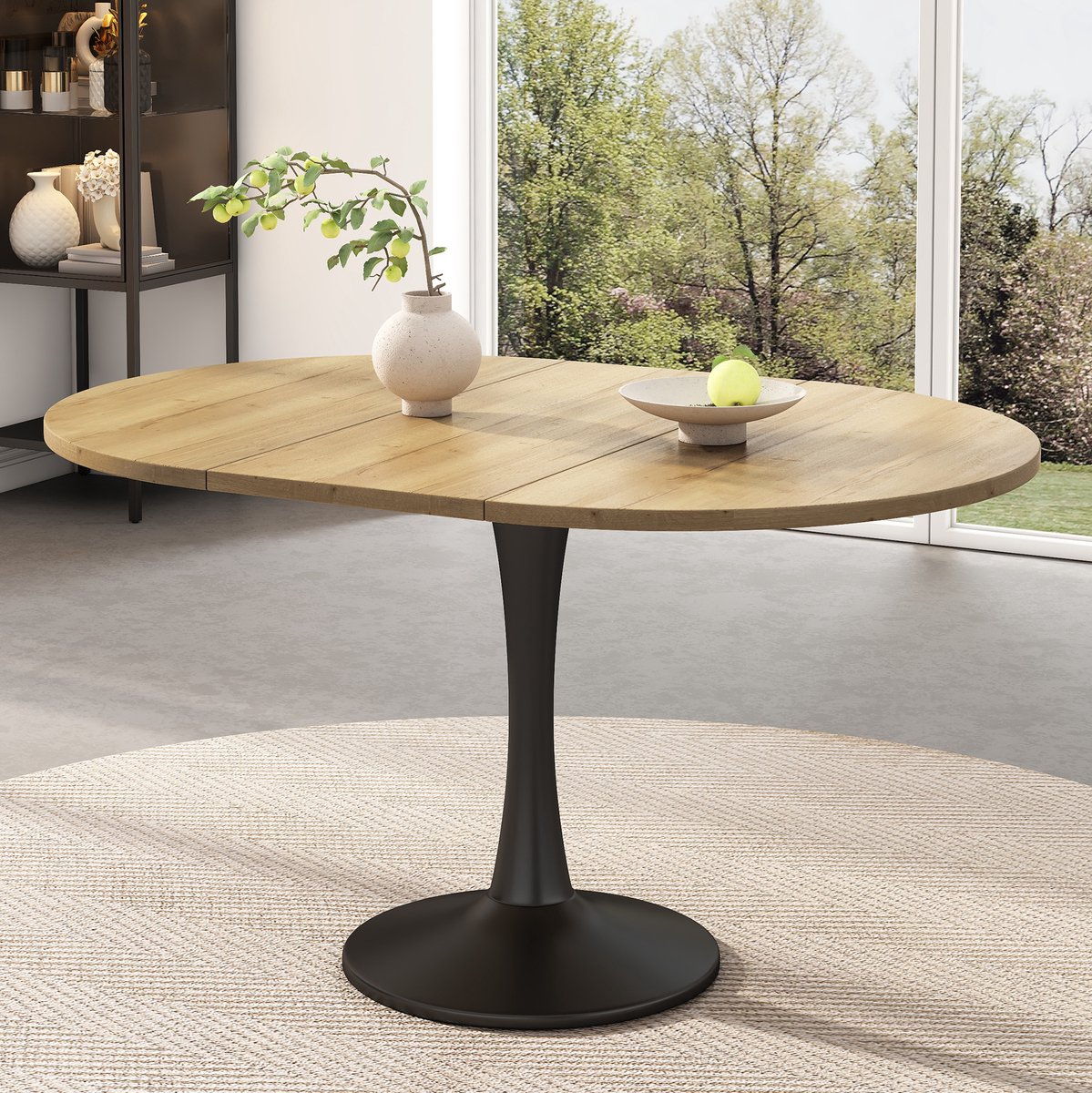 Uitschuifbare Eettafel - Ovale Eettafel Met Modern Minimalistisch Design - Voor Woonkamer En Eetkamer - MDF En Metaal - Oak - 100/140x100x75 Cm