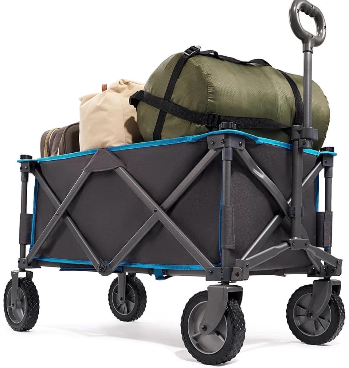 Klarven® Strandkar Blauw - Opvouwbaar en compact op te bergen - Draagvermogen tot 100 kg, Afneembare stof voor eenvoudig schoonmaken - B 48 x H 30 x D 89 cm