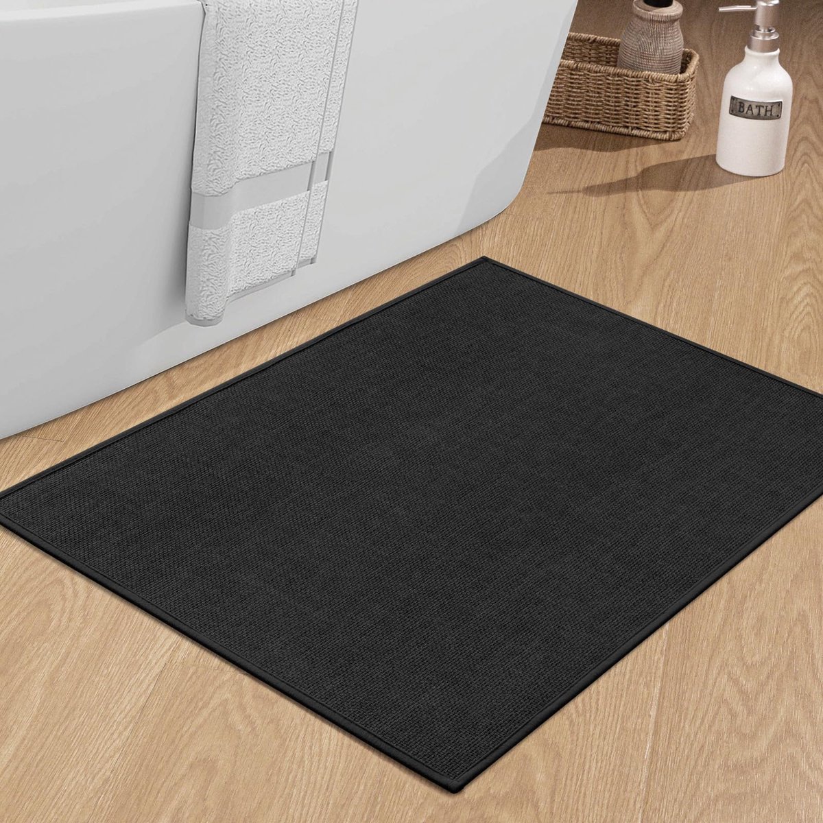 Chakme Badmat 60 x 90 cm antislip badematte met rubberen achterkant wasbare badmat badtapijt badkamer douchemat zwart - ShopVlot