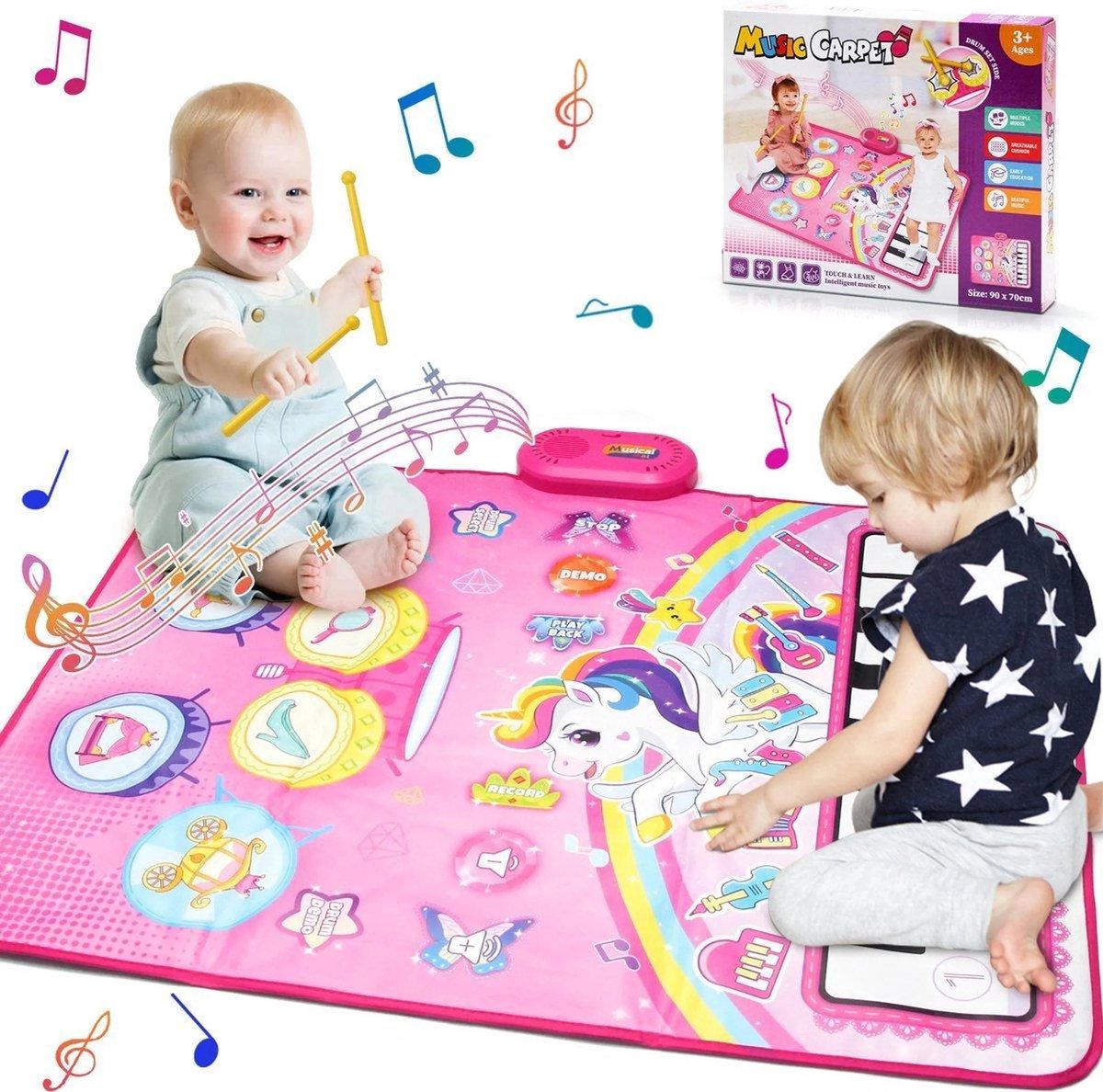 casalora - 3 in 1 Muziekmat - Kinderspeelgoed 1 2 3 Jaar - Dansmat - Pianomat - Eenhoorn touch speelkleed - Pianoklavier & Drumset met 2 Drumstokken - Cadeau Vroeg Educatief Muzikaal Leerspeelgoed - meisjes en jongens - Babyspeelgoed