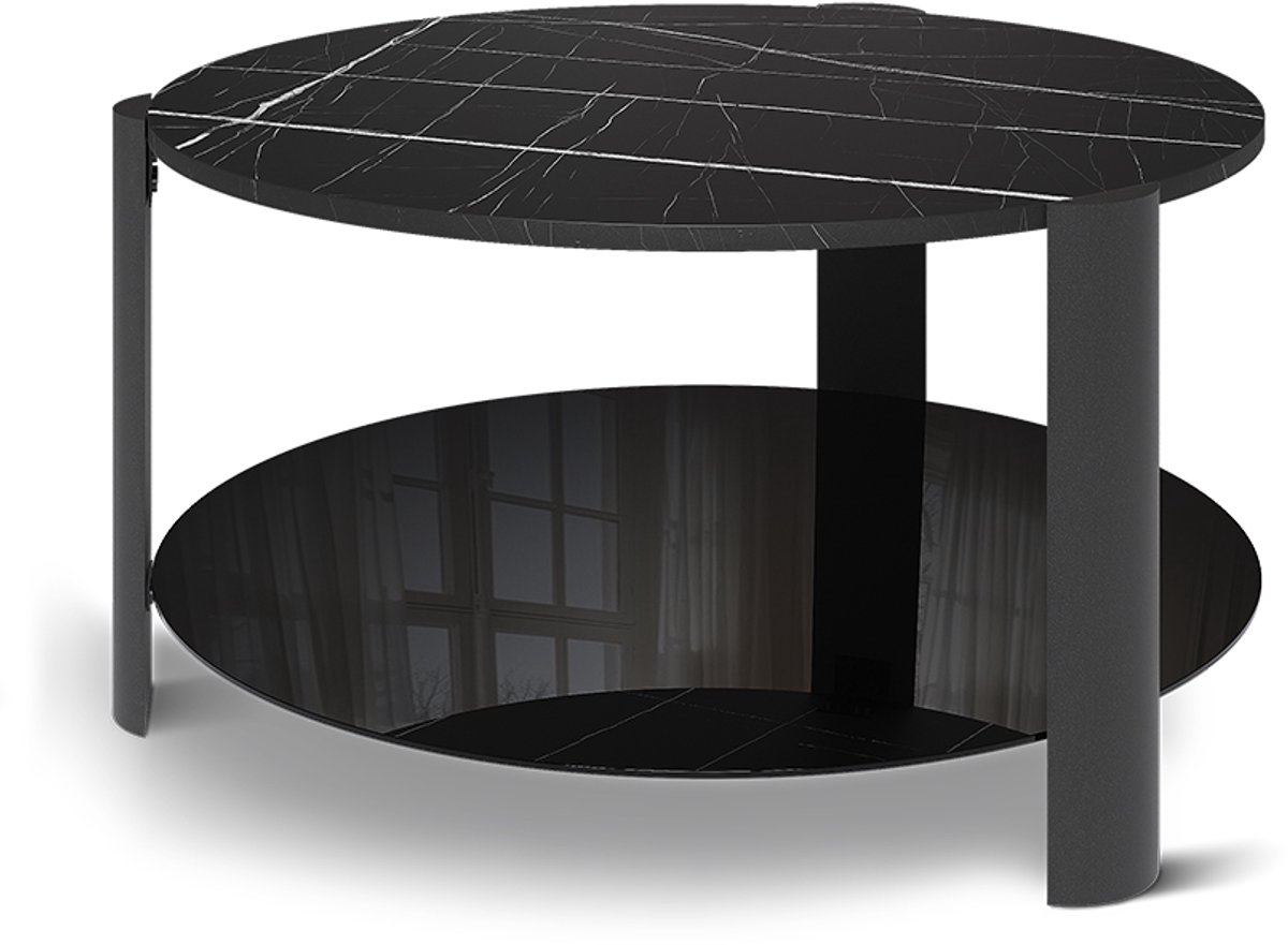 Vicco Salontafel Navo, Zwart marmer/Zwart, 80 x 80 cm