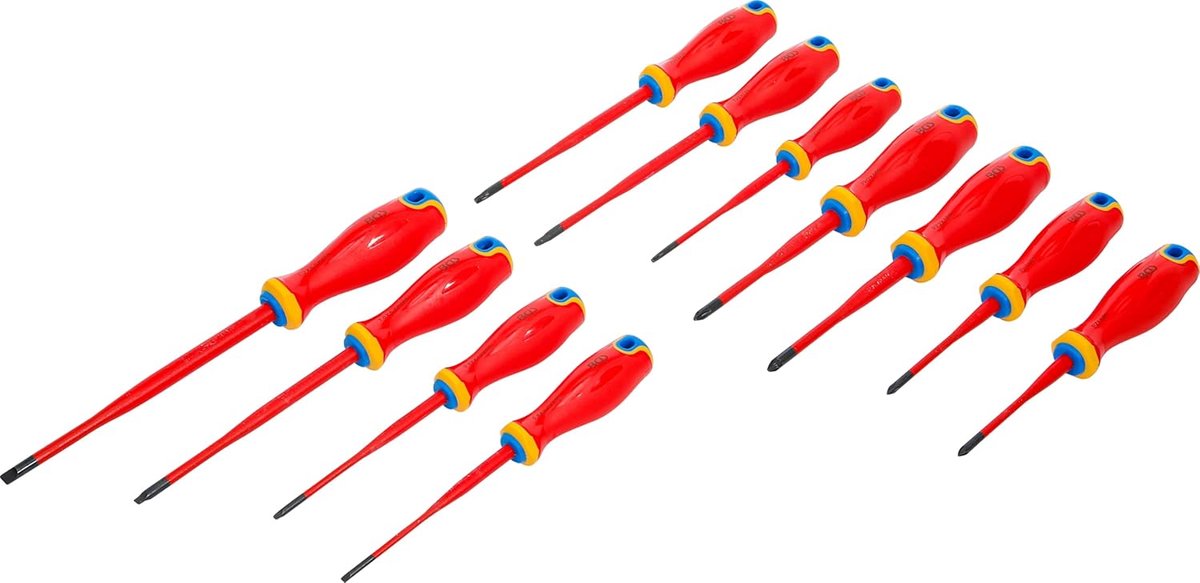 Schroevendraaierset VDE - Isolatie gereedschap - Elektrische installatie - Extra dunne punt - 11-delig - Rood