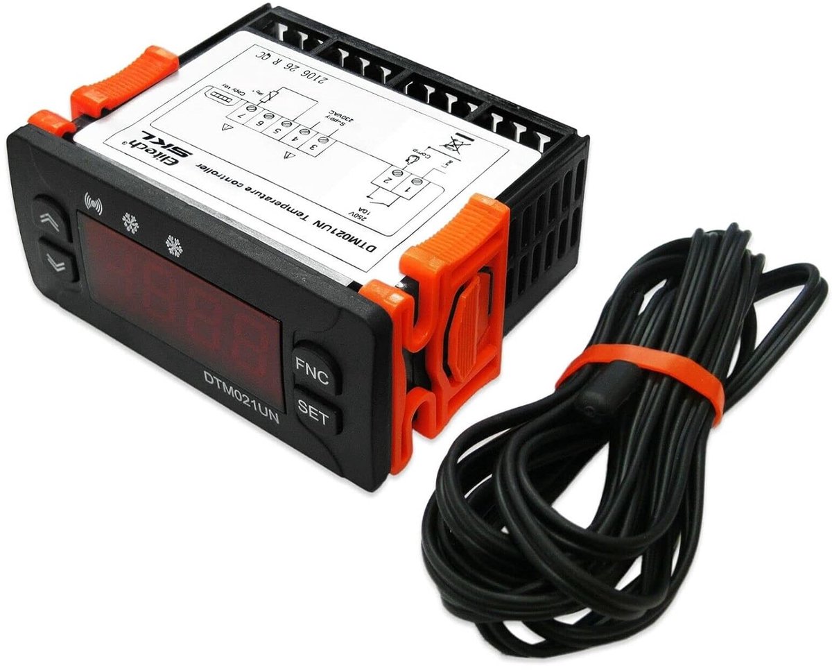 Digitale Thermostaat - Koelkast Controller - Temperatuur Regelen - Met NTC Sonde - 230 Volt - Zwart Oranje