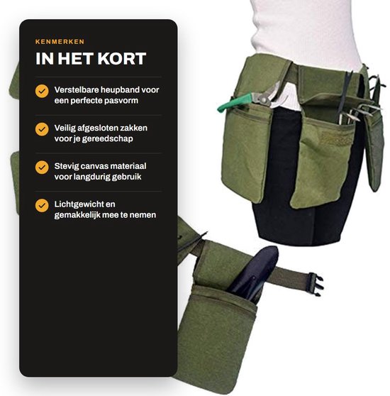 Dailygoods- Opbergtas Tuingereedschap - Canvas Tas - Gereedschapsriem - 4 Zakken - Verstelbare Heupband - Stevige Bevestigingsband - Tuingereedschap Riem van Dailygoods — afbeelding 5