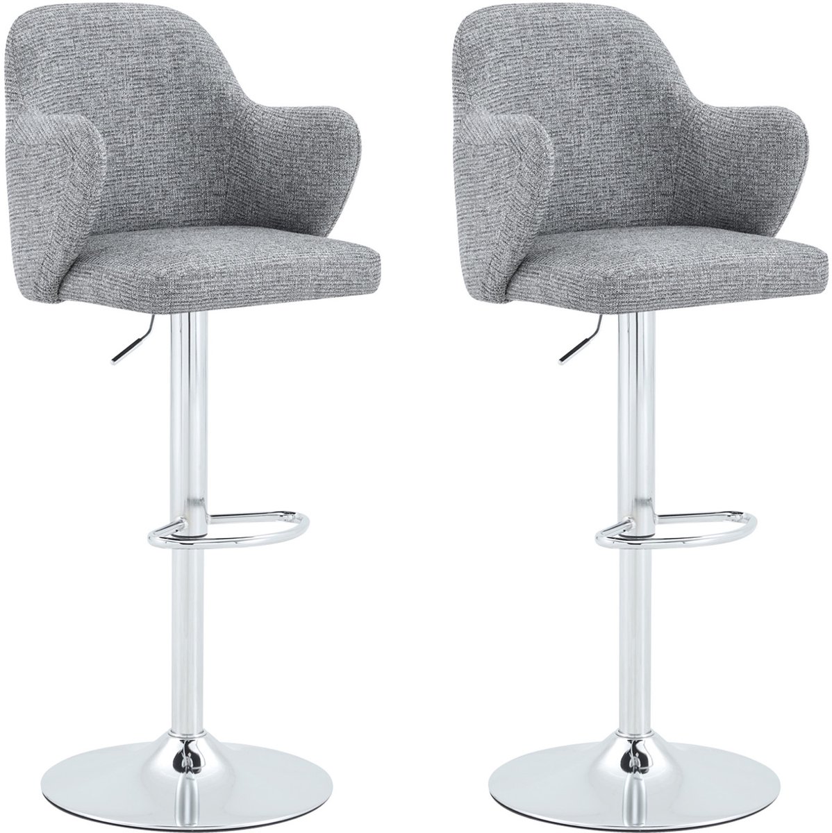 HAUSS SPOLE Barkruk - Modern Gestoffeerd Design - Set Van 2 - 360 Graden Draaibaar En Hoogte Verstelbaar Met Armleuningen - Stof Grijs