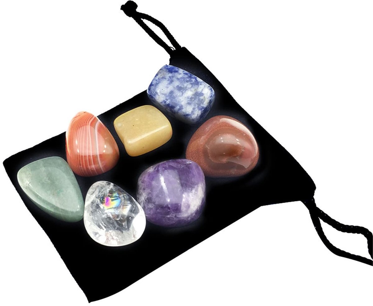 Dailygoods - 7-delige chakra-genezingskristallen set - Natuurlijke edelstenen voor angstverlichting - Ideaal voor meditatie en yoga - Positiviteit en...