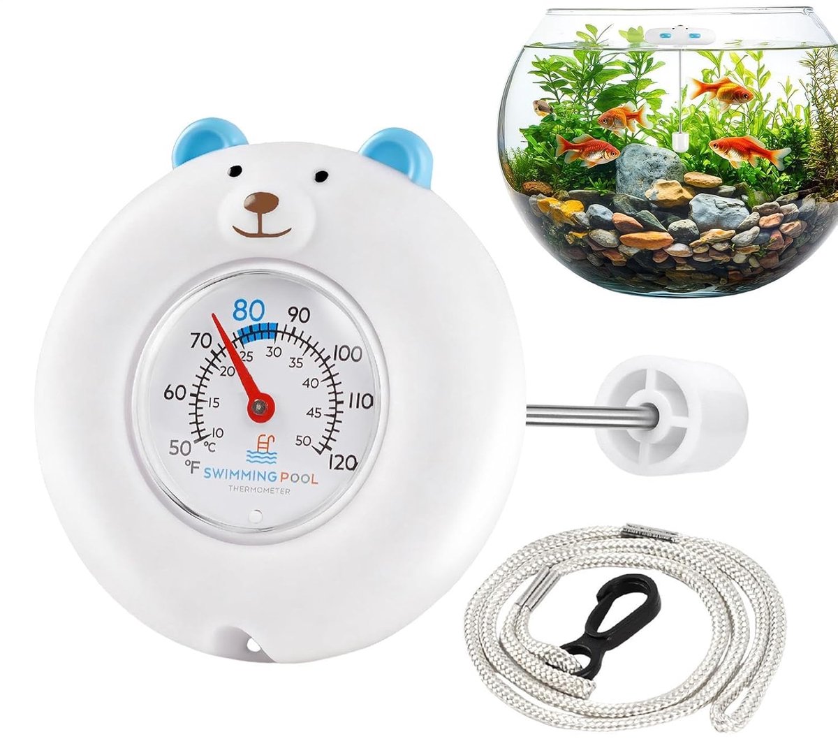Zwembad Thermometer - Watermeter Vlotter - Watertemperatuur Meten - Schattige Beer Vorm - 9.7 cm Scherm - Geel