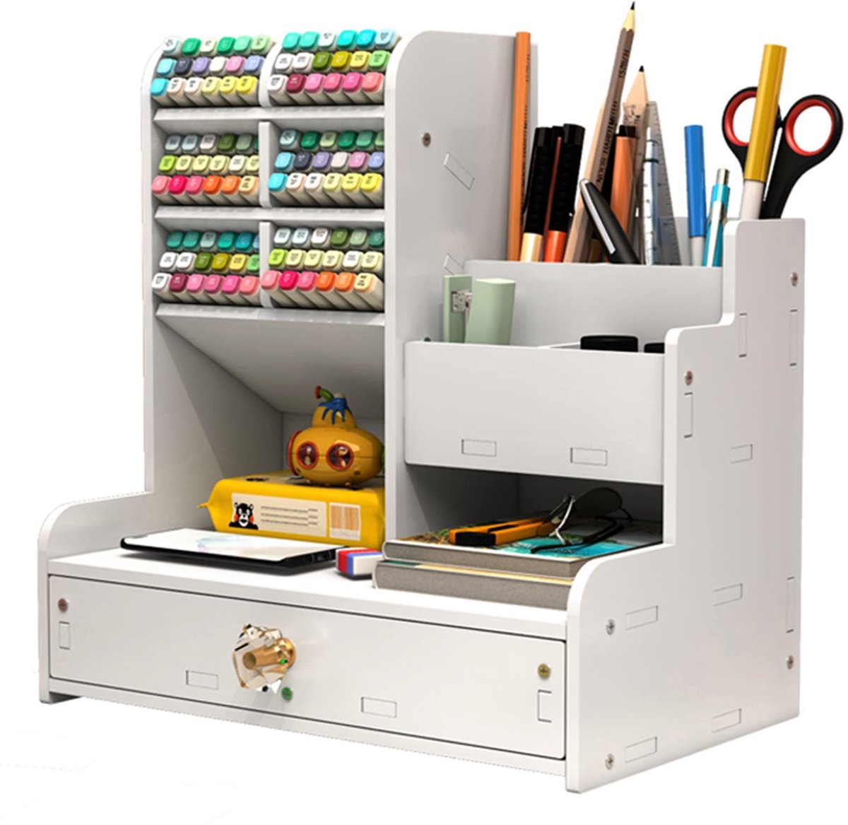 Dailygoods- Potloodhouder Grote Capaciteit - Bureau Organizer - Desk-organisator - Houten Organizer - Multifunctionele Opbergrek - Creatief DIY-ontwerp