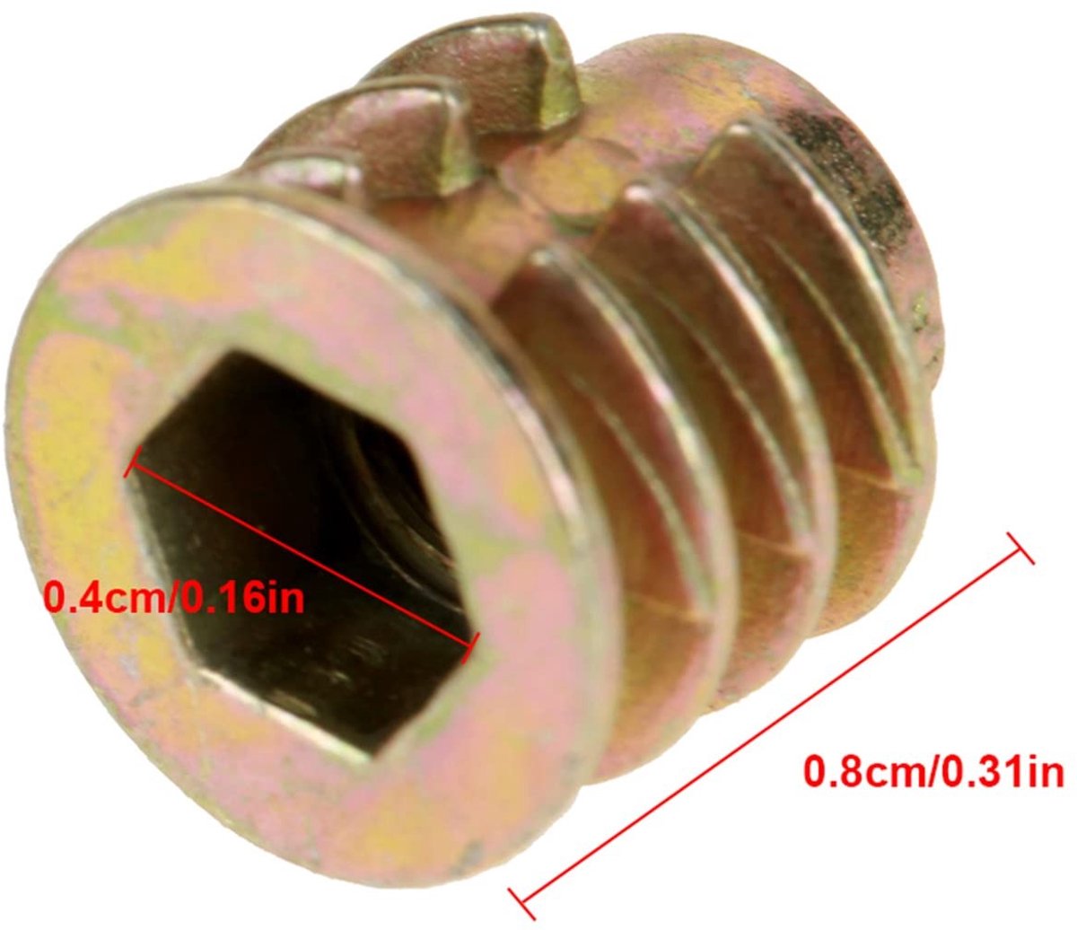 Dailygoods- Inschroefmoeren M4 x 8 mm - Zinklegering - Binnenzeskant - Zeskantige Aandrijfkop - Draadinzetstukken - Geschikt voor Houten Platen - Draadinzetstuk