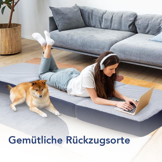 Opvouwmatras - Gastenbed - Logeren en reizen - Driemaal opvouwbaar - 195x75x15 cm - Blauw/grijs — afbeelding 2