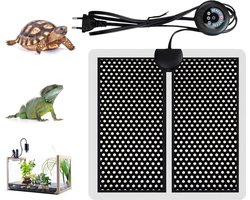 Verwarmingsmat Terrarium - Warmtemat Planten - Reptielen Warm Houden - Thermostaat Temperatuurregeling - 15 x 14 cm - Zwart