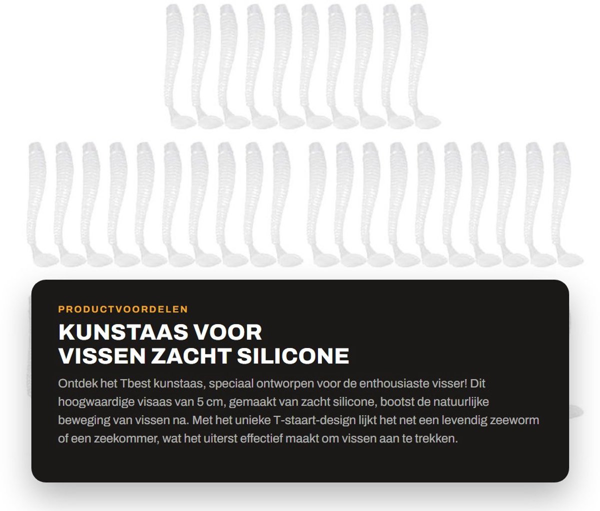 Dailygoods- Kunstaas 5 cm - Zachte Silicone - 50 Stuks - T-staart-Design - Duurzaam - Lichtgewicht - Visaas