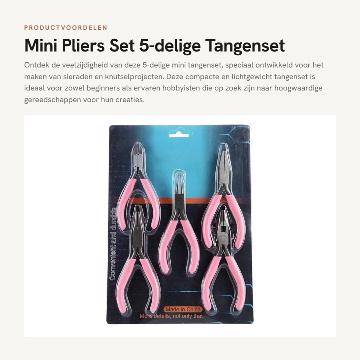 Dailygoods- Sieradentangen 5-delig - Mini Tang Set - Duurzaam Gereedschap - Handwerk Sieraden - DIY Tool - Hoogwaardig Materiaal - Tangset