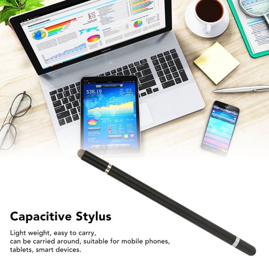 Dailygoods- Styluspen 3-in-1 - Universele Stylus met Fijne Punt - Zeer Gevoelige Touchscreen-Styluspen - 2 Vezelpunten - Aluminiumlegering - Voor Tablets en Mobiele Telefoons - Touchscreenpen — afbeelding 2