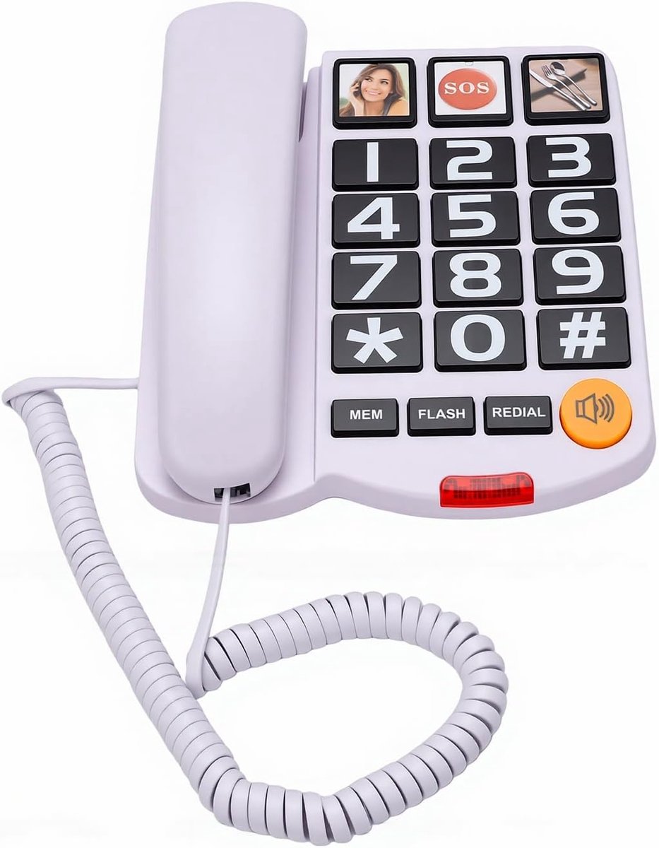 Vaste Telefoon met Snoer - Senioren Telefoon - Makkelijk Bellen - Versterkte Hoorn - Grote Knoppen - Wit