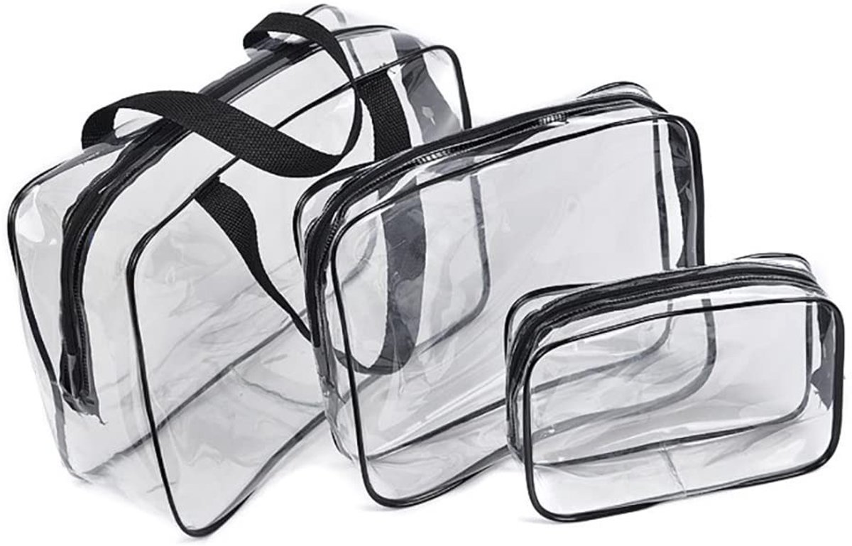 Dailygoods- Toilettas Waterdicht - Set van 3 Doorzichtige Toilettassen - Opbergtas voor Reizen - PVC - Slijtvast - Transparant Ontwerp