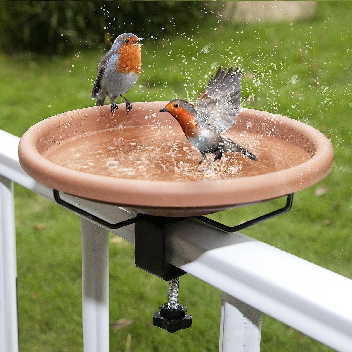 Dailygoods - SANOTO Vogelbad, vogelbad, balkon, grote balkonleuning, tuin, modern vogelbad, diameter 30 cm, groot, vorstbestendig, winterbestendig, hangend voor balkonleuningen