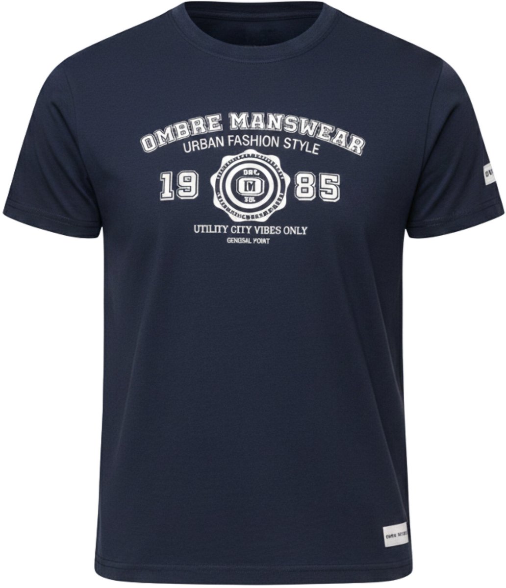 OMBRE T-shirt - Regular Fit - Katoen - Korte Mouw Marine XXL