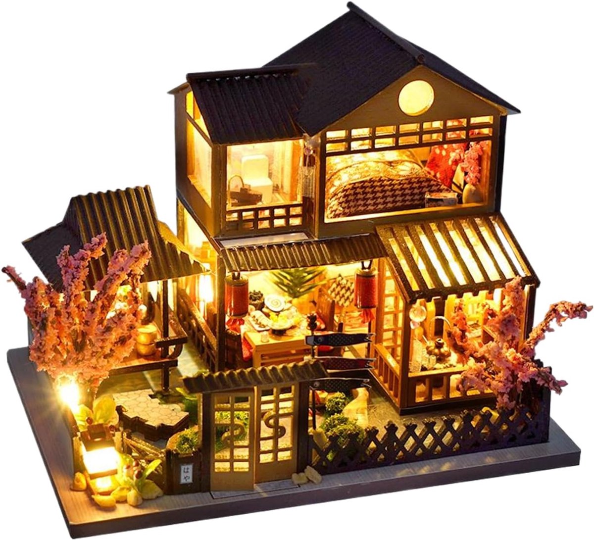 3D Houten Huis Puzzel voor Volwassenen met LED Verlichting - Knutselmodel Bibliotheekscène
