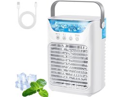 VHV - Luchtkoeler - Mini Aircooler met 700ml Watertank - Timer & 7 Kleuren Nachtlampje - Voor Bureau en Slaapkamer - Wit
