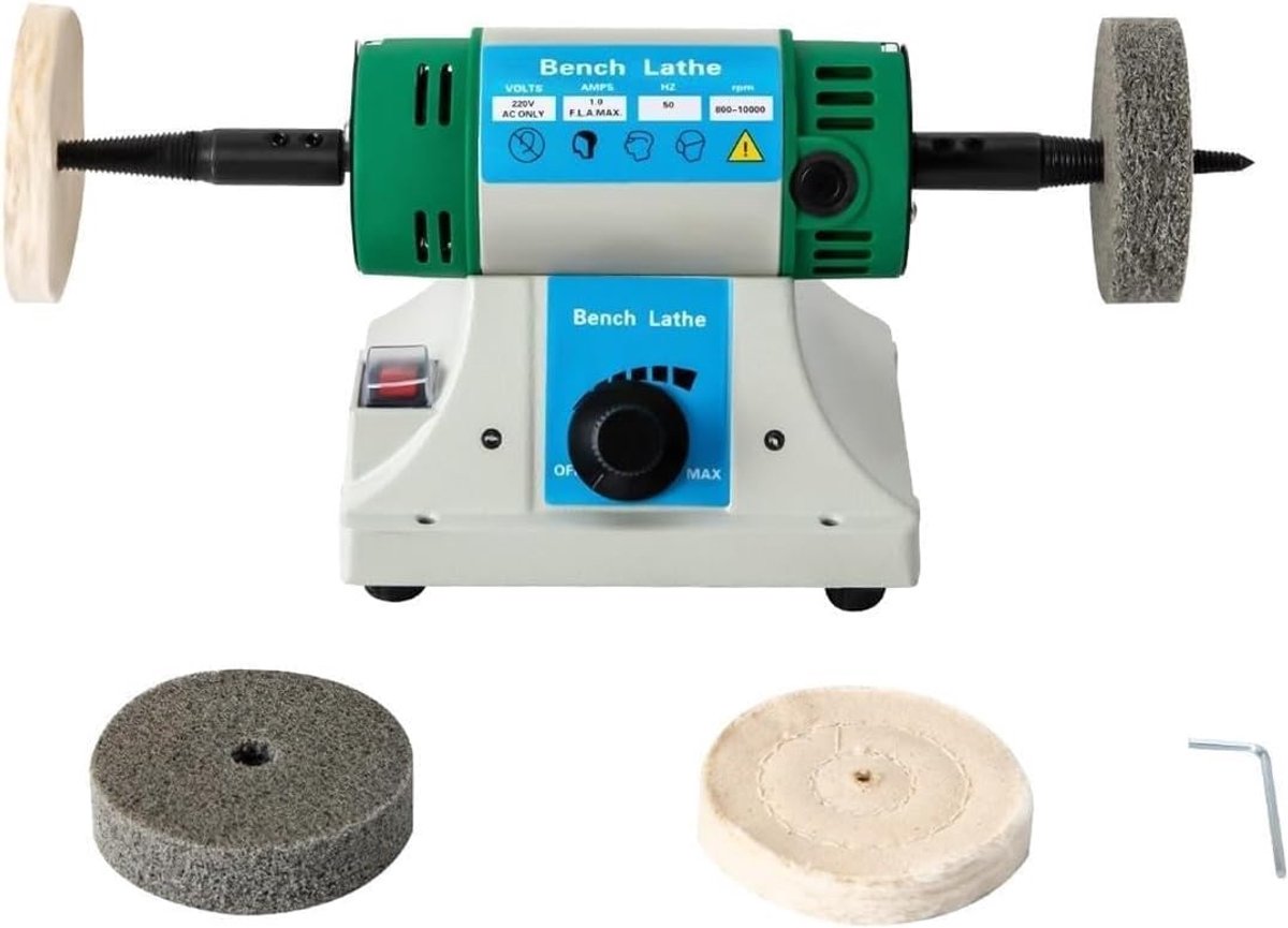 Polijstmachine - Draaibank Slijpmachine - Metalen Polijsten - Variabele Snelheid - 320 W - Wit