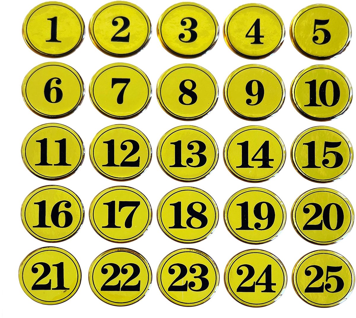 Dailygoods- Tafelnummers 1-25 - Ronde PVC Houder - Antislip - Dubbelzijdige Tape - Ideaal voor Restaurants - Clubs - Pubs - Tafelkaarten