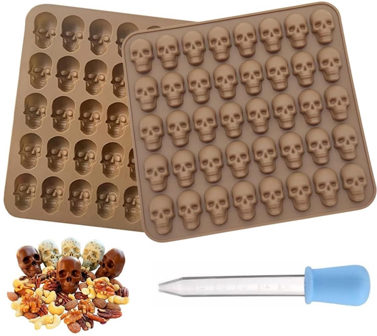 Dailygoods- Siliconen Vorm Doodshoofd - 2 Stuks - Snoepvormpjes - Chocolade - Gelei - IJsblokjes - Zeep - Snoepvorm