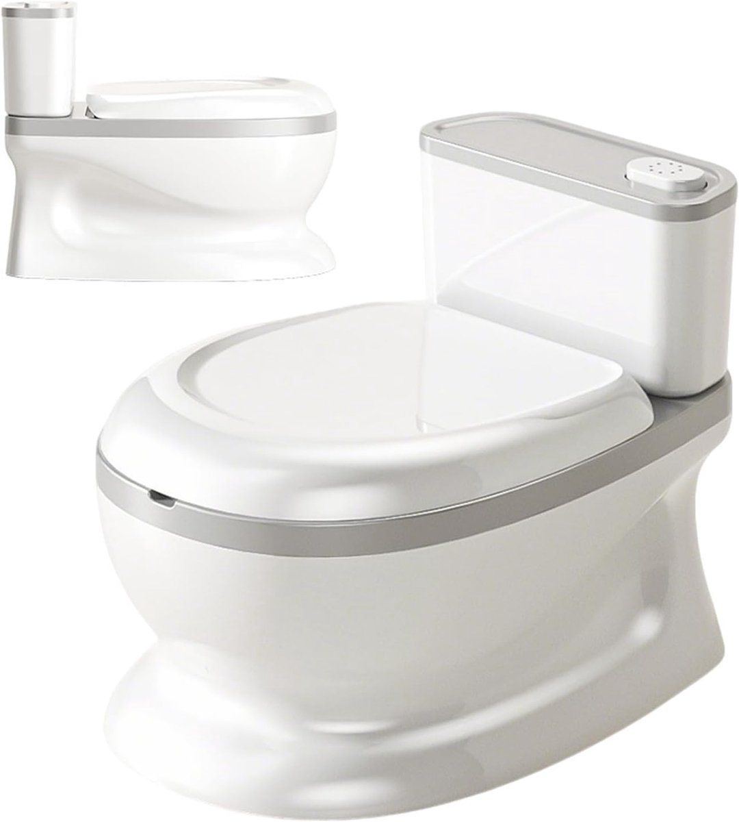 Pottytoilet voor kinderen - Zindelijkheidstrainer - Zindelijkheidstraining - Realistische spoelknop - 38x28x30cm - Grijs