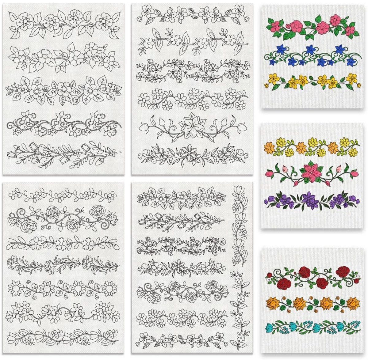 Dailygoods- Borduurpatronen Wateroplosbaar - 27 Stuks Bloemrand - Handnaai Stabilisatoren - Afscheurbare Borduurpatronen - Voor Snijwerk - Geschikt voor Shirts/Jassen/Tassen/Handdoeken - Borduurstencils