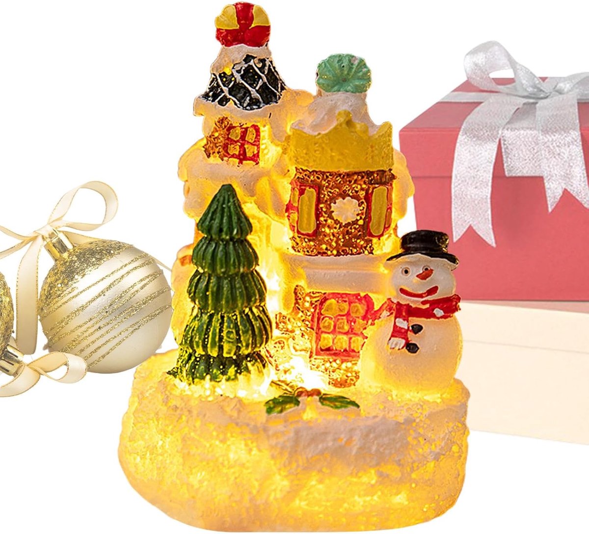 Kerstdorp Huisjes - Miniatuur Decoratie - Feestelijke Sfeer - Met Warm Licht - 5.5 x 5.5 x 7 cm - Sneeuwman