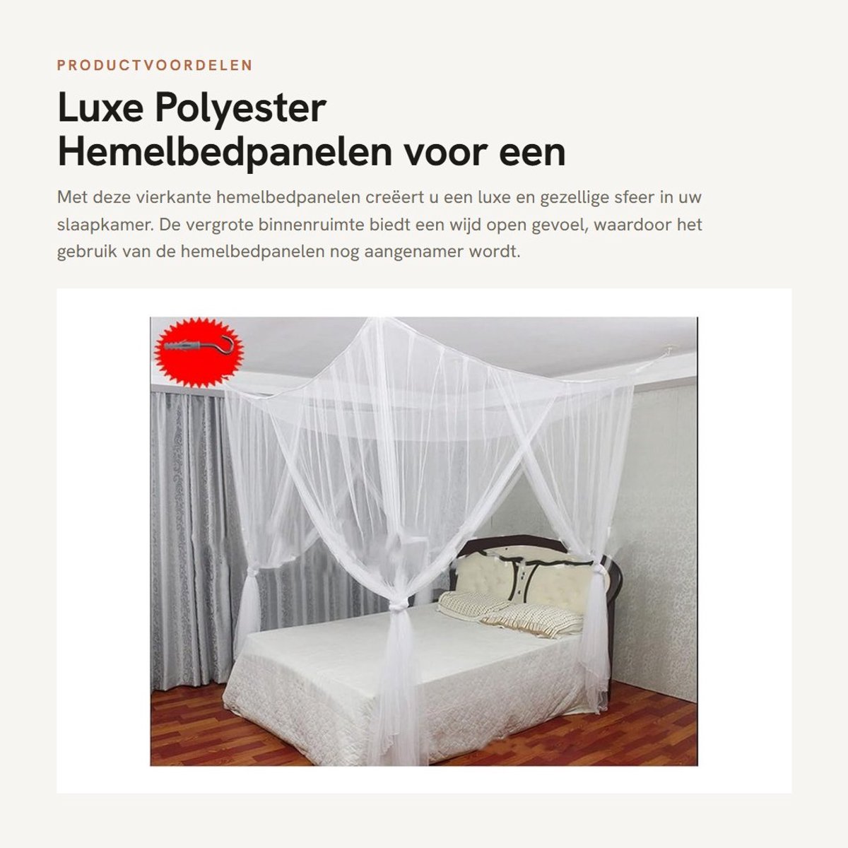 Dailygoods- Bedhemel Grote Binnenruimte - Polyester - Vierkante Hemel - Luxe Gordijnen - Uniek Ontwerp - Comfortabele Slaap - Bedgordijn