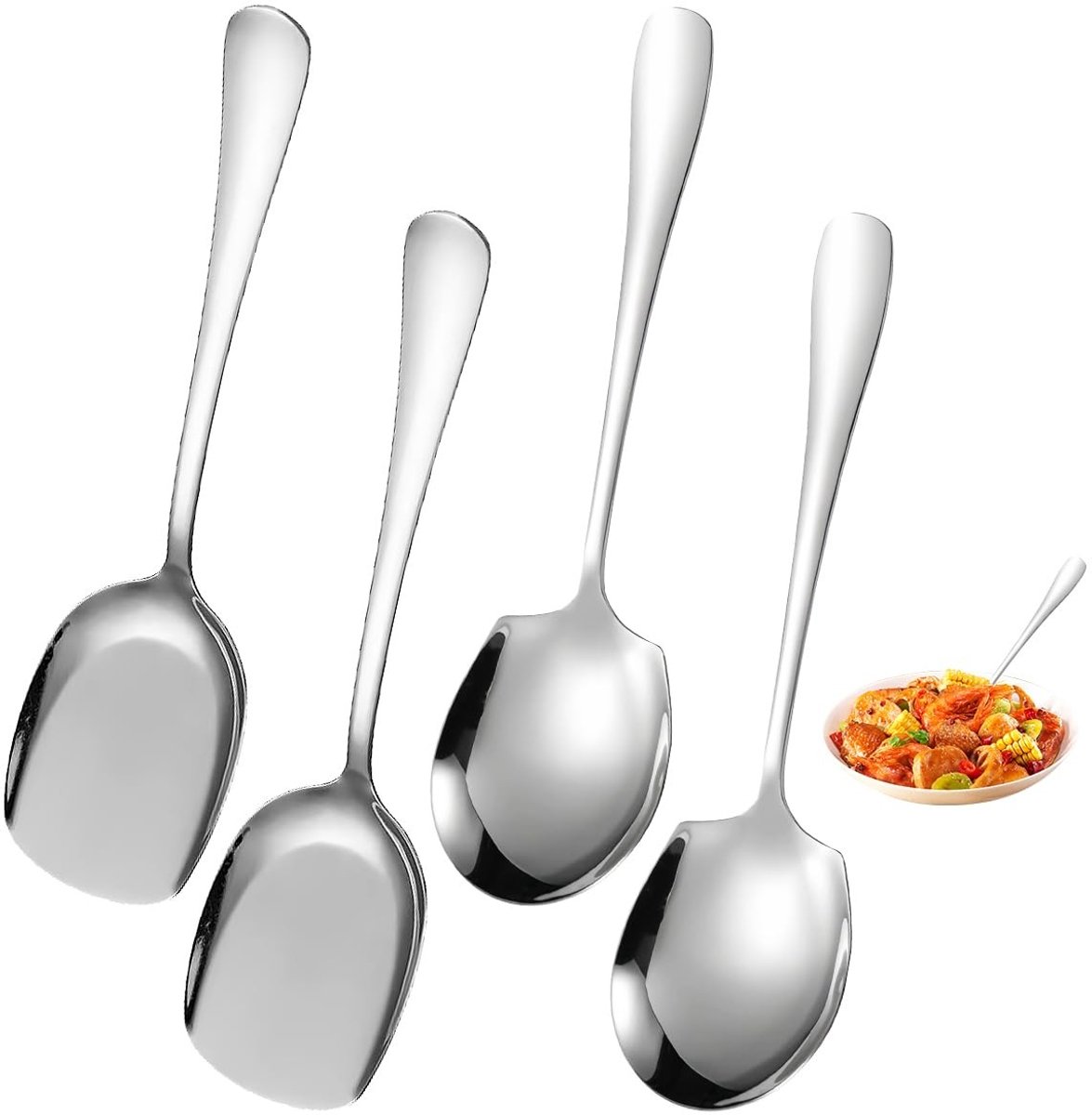 Dailygoods - 4 Stuks Serveerlepel van Roestvrij Staal, 22cm Buffetlepel, Lepel met Lang Handvat, Lepel Groot, Serveerlepel Roestvrij Staal, Serveerlepel, Slalepels voor Banket, Keuken
