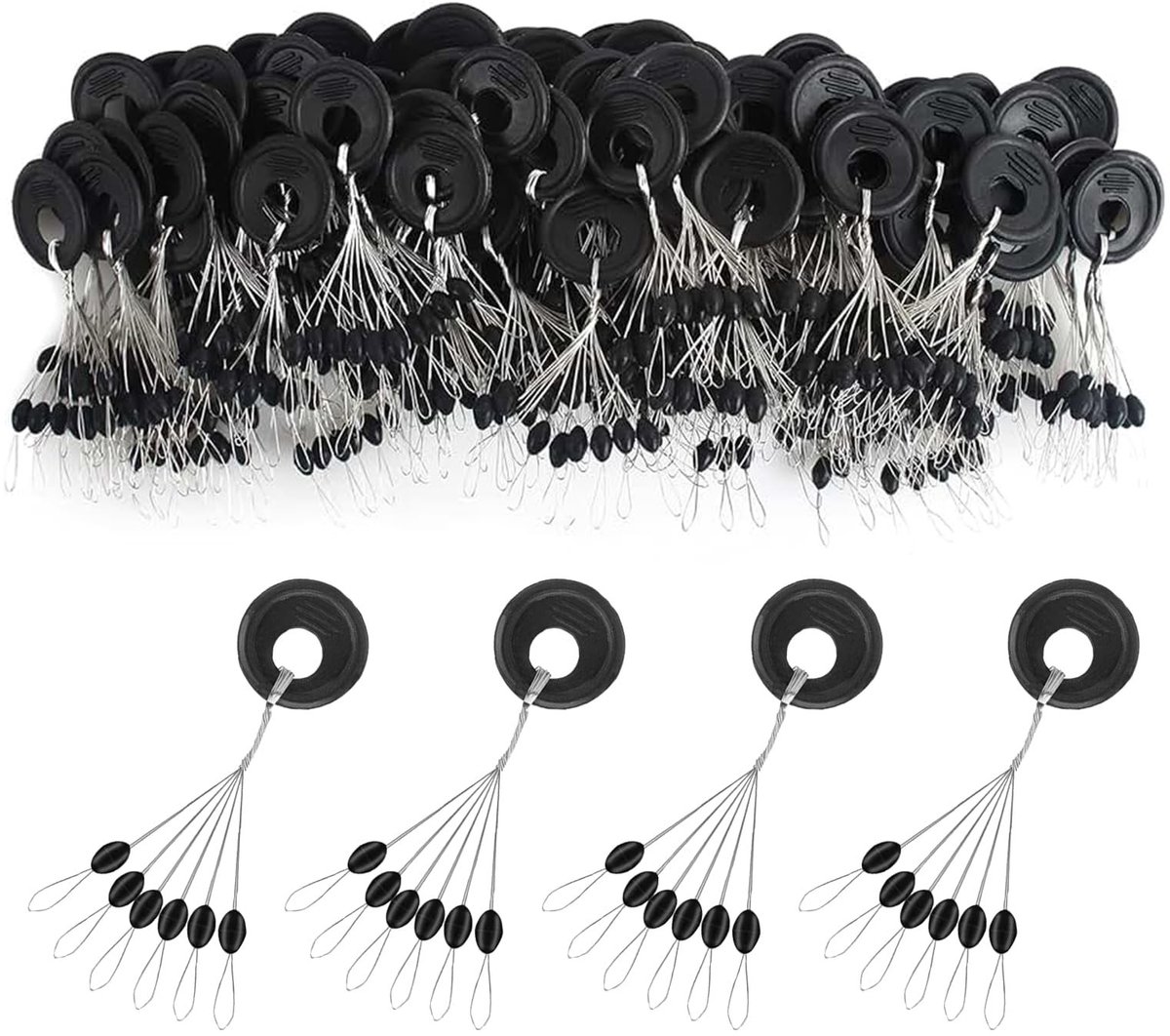 Dailygoods- Vishengels 6-in-1 rubberen stoppers - Rubber snoerstoppers - Vismoppen 100 stuks - Hengel-bobber-stoppers - Ovale vorm - Duurzaam materiaal - Vissersaccessoires