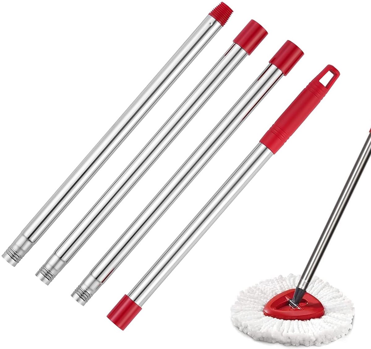 Dailygoods- Telescopische Steel 1,48 m - Roestvrij Stalen Dweilmopgreep - PP-Handgreep - Ophangbaar - Schroefverbinding - Stabiele Constructie - Dweilsteel