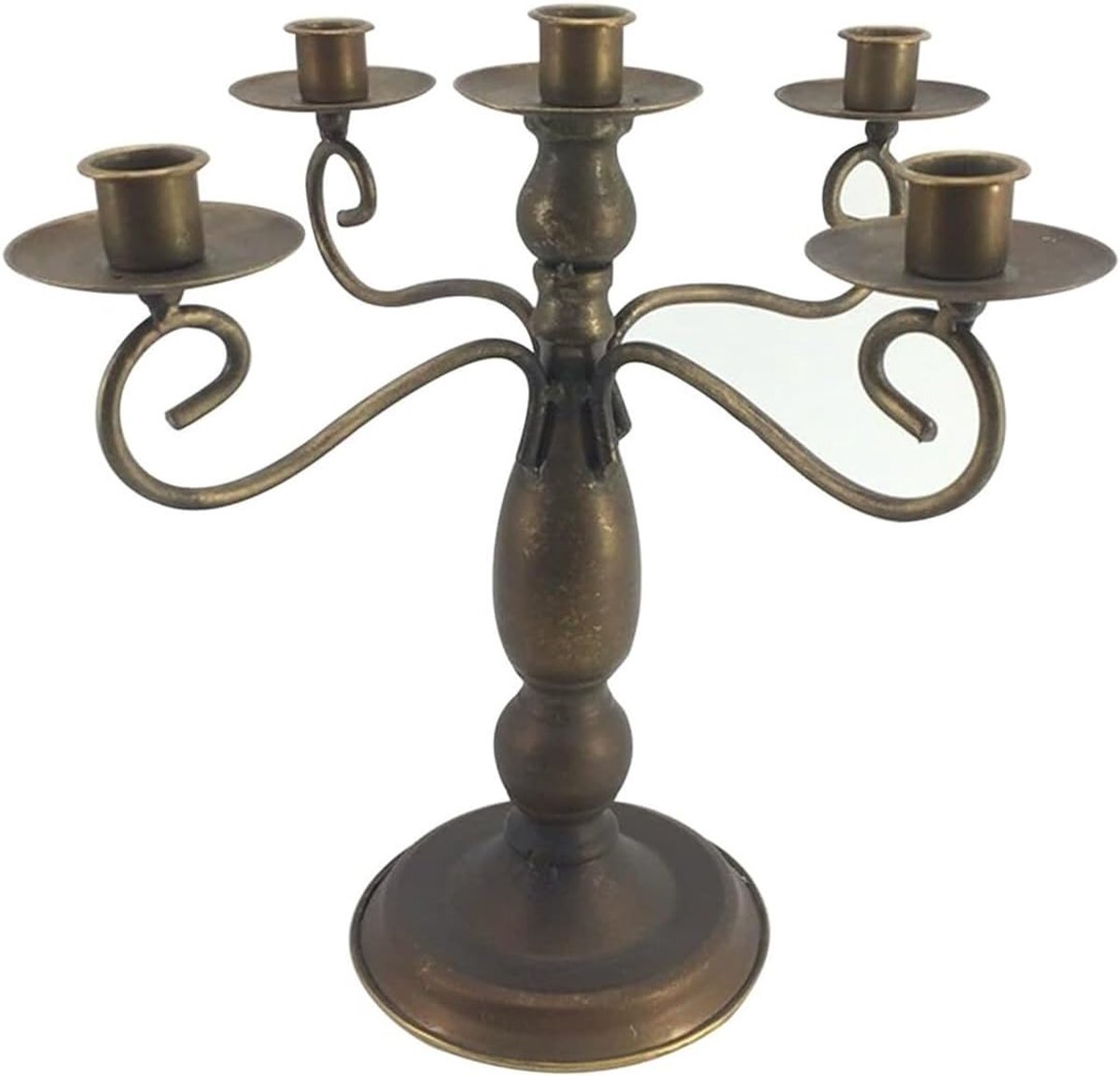 Kandelaar Metaal - Kaarsenhouder Vijf - Sfeer Creëren - Tijdloos Design - 30 cm Hoog - Bronskleurig
