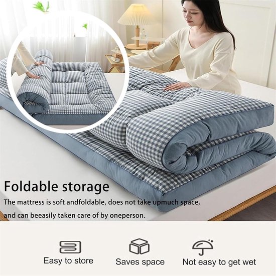 Japanse Futon Matras - Vloermat Slaapmat - Comfortabel Slapen - Dikke Roll-Up Design - 180 x 200 cm - Grijs — afbeelding 3