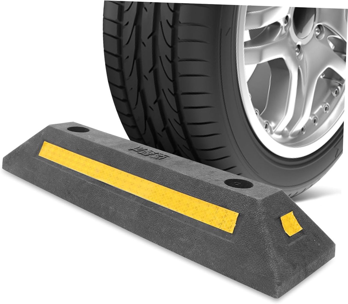 Rubberen Wielstopper - Parkeerhulp Blok - Veilig Parkeren - Versterkte Beugel - 48 cm Lengte - Zwart