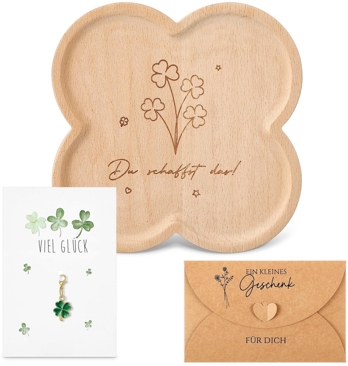 Dailygoods- Cadeautjes Geluksbrenger - Houten Bord - Sleutelhanger - Wenskaart - Envelop - Feestelijke Verjaardag - Geschenken
