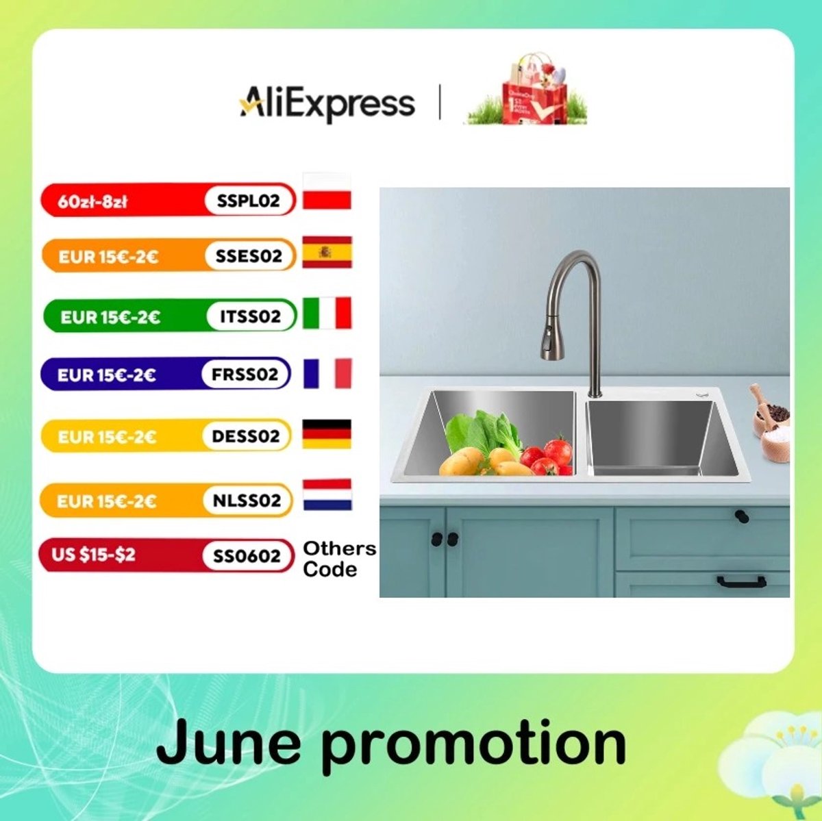 Dailygoods Roestvrijstalen dubbele spoelbak Afwasbakken met afdruiprek Diepe verborgen spoelbak Badkamer Keukenaccessoir