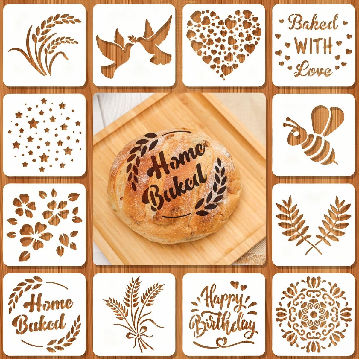 Dailygoods- Broodsjabloon 12 Stuks - Bakvormen - Broodvormen - Knutselmateriaal - 15x15 cm - Europese Knutselaars - Bakvorm