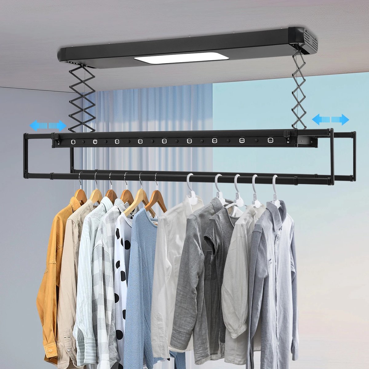 Dailygoods Plafondmontage elektrische kledingdroogrek 35kg draagvermogen intrekbaar slim elektrisch droogrek, afstandsbe