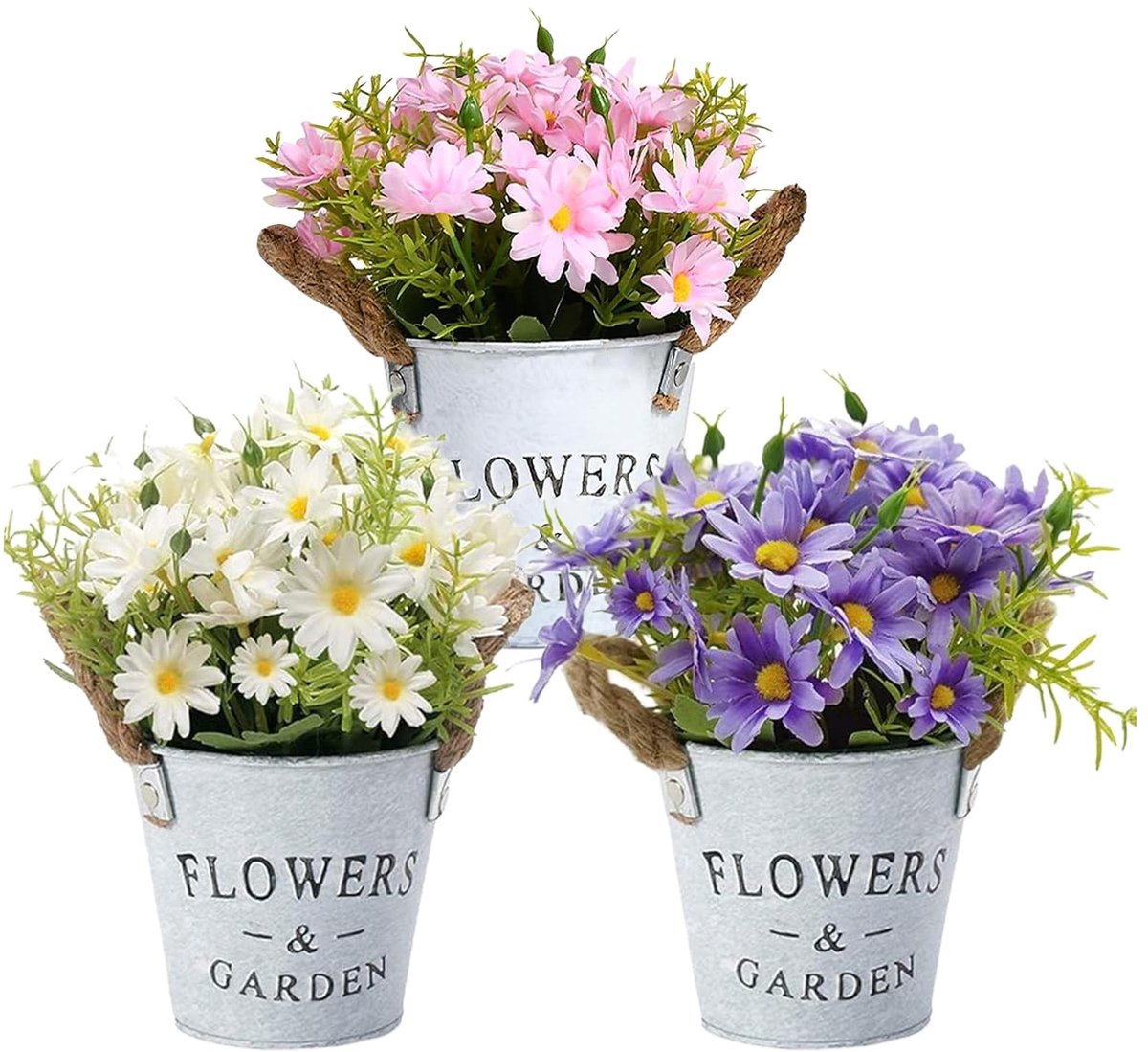 Dailygoods - Set van 3 Kunstbloemen in Pot - Kunstmadeliefjesplanten voor Tafel en Kantoor