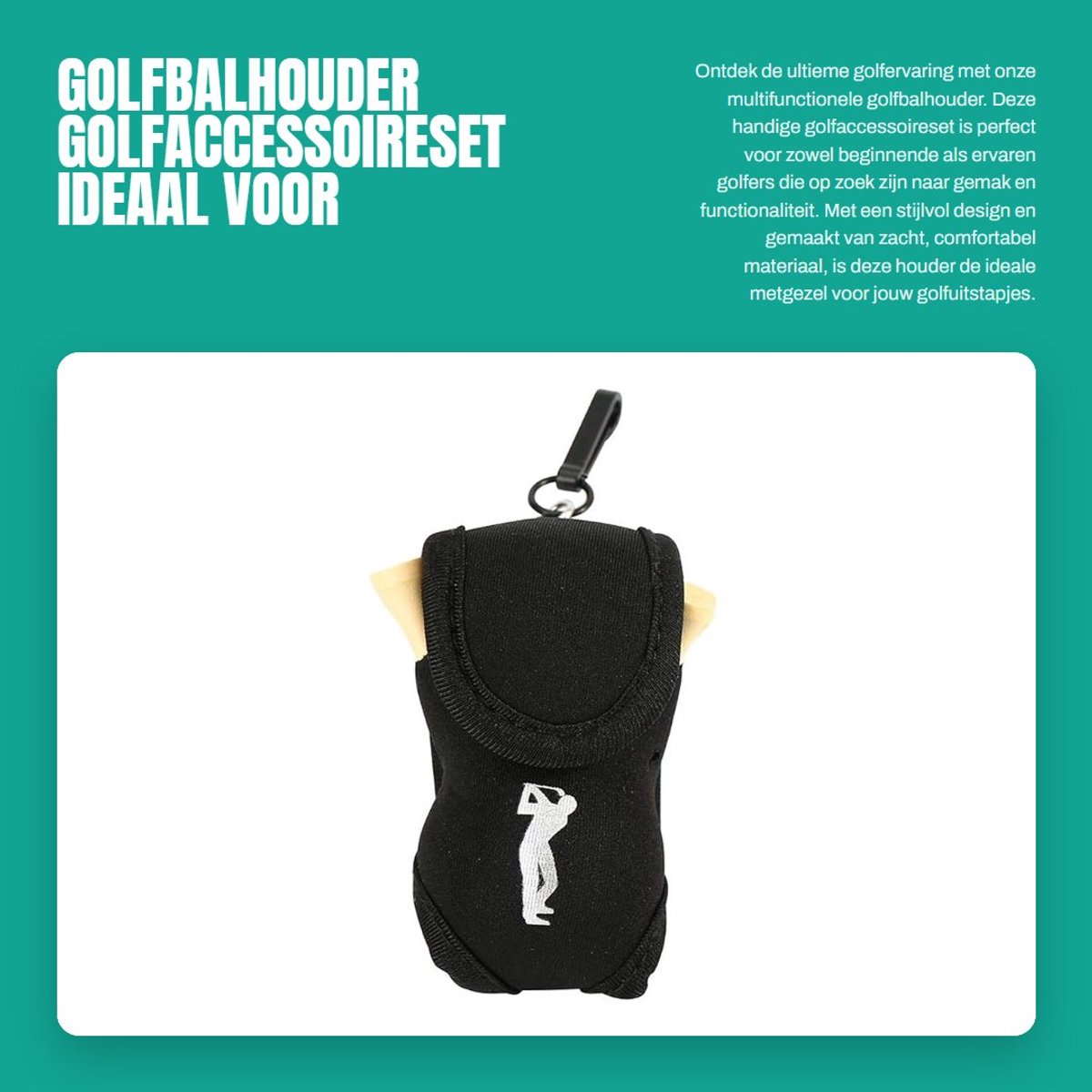 Dailygoods- Golfaccessoireset met 2 Golfballen - 4 Tees - Drinkzak voor Golfbal - Golftas Bevestiging - Slijtvast en Duurzaam Materialen - Golfbalzak