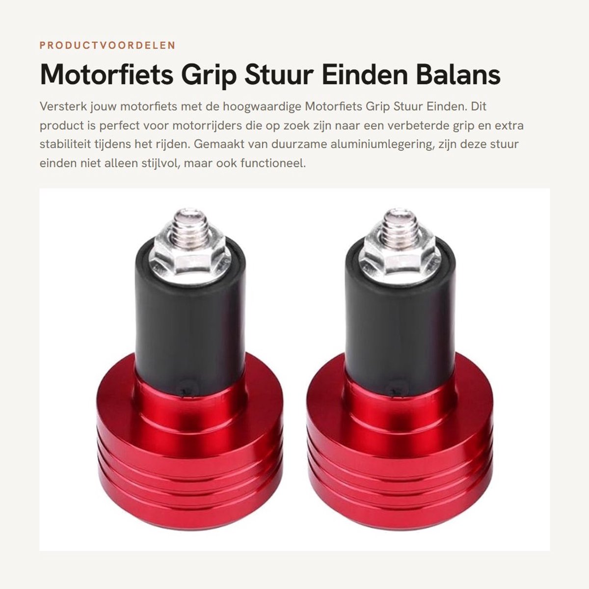 Dailygoods- Stuur Eind Aluminiumlegering - Universeel voor Standaard 7/8" (22mm) - Motorfiets Grip - 2 Stuks - Rood - Gewicht 103g - Motorfiets Handvat