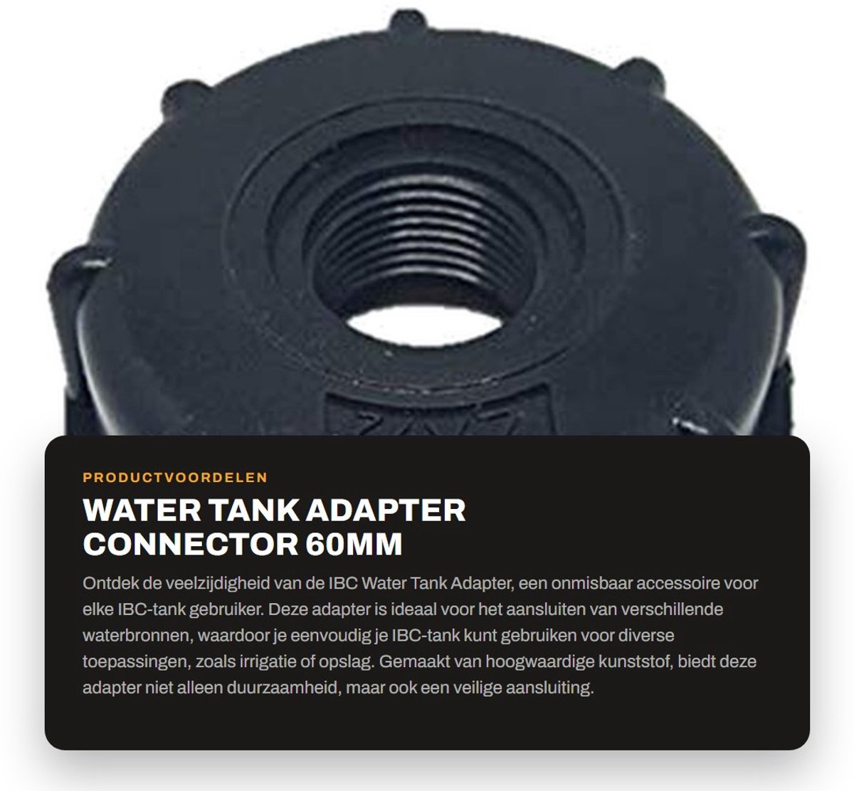 Dailygoods Water Tank Adapter - Connector 60mm - Hoogwaardige kunststof - Zwart - 3/4 inch aansluiting - Geschikt voor 1000 Liters tanks
