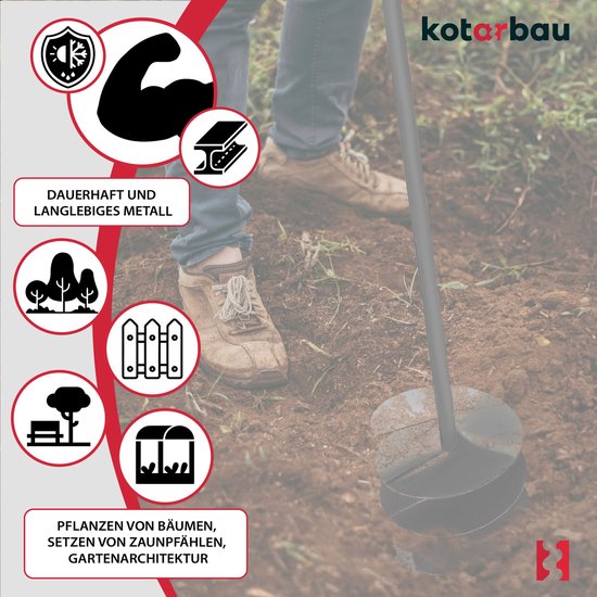 KOTARBAU® Handgrondboor, Palenboor, ⌀ 170 mm, Metaal, 115 cm, Zwart, Grondboor, Grondboor voor Hekpalen, Handboor voor Grond, T-Greep, Ergonomisch en Robuust, Tuinboor — afbeelding 5