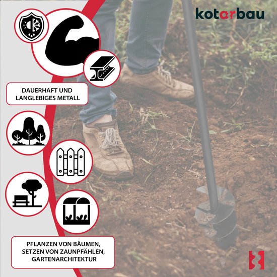 KOTARBAU® Handgrondboor, Palenboor, ⌀ 110 mm, Metaal, 115 cm, Zwart, Grondboor, Grondboor voor Hekpalen, Handboor voor Grond, T-Greep, Ergonomisch en Robuust, Tuinboor van KOTARBAU — afbeelding 5